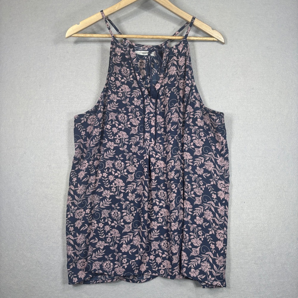 Maurices Womens Halter Tank Top Size 0X Floral Tassel Tie Boho Summer Layering
